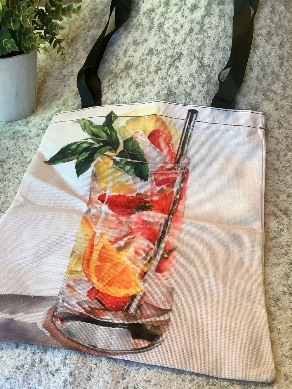 Tropical Drink Vacation Fruity PolyCanvas Tote Bag NWT 15.75x13.25”